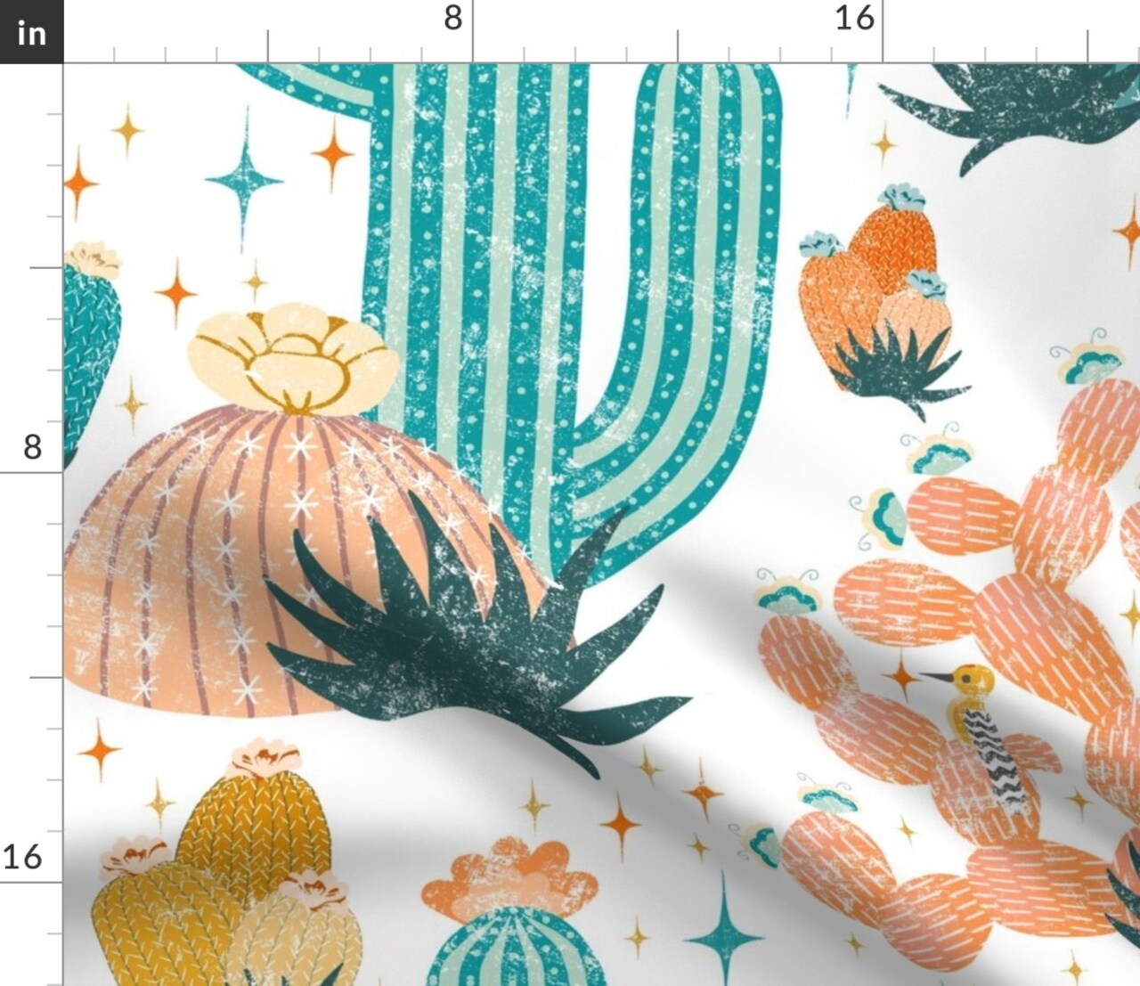 Mid Century Cactus Desert Retro Birds Custom Printed Fabric by Spoonflower Various Fabrics by the Yard or Fat Quarter